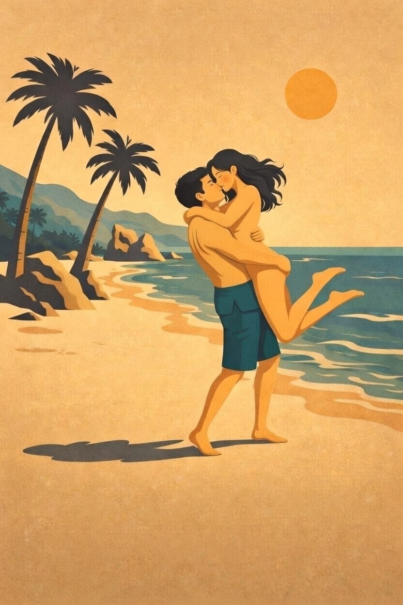 Couple embracing during a boudoir adventure shoot in Cyprus