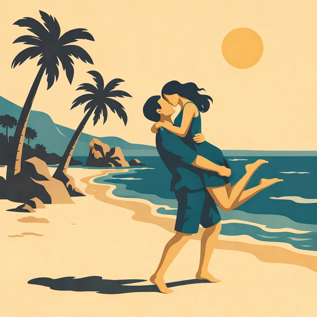 Couple embracing during a boudoir adventure shoot in Cyprus