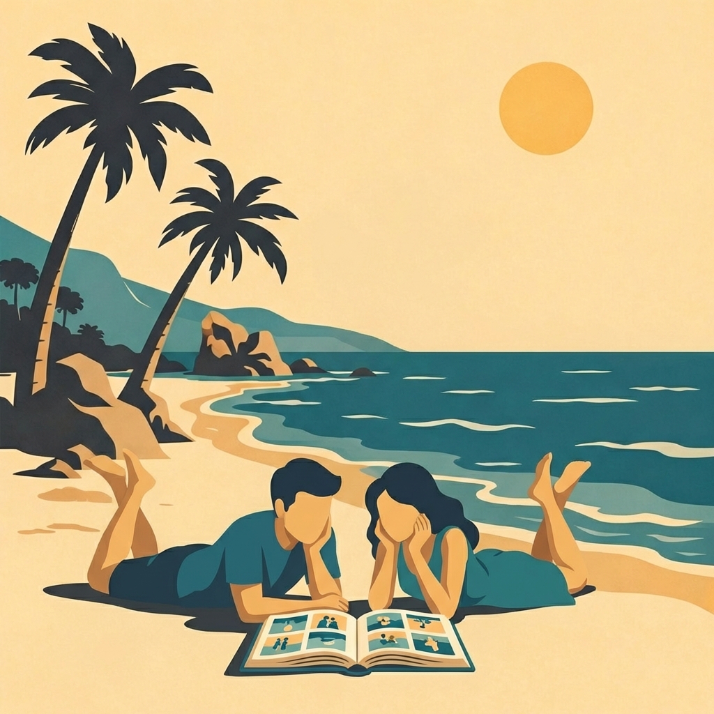 Illustration of a couple sharing an intimate moment on the beach
