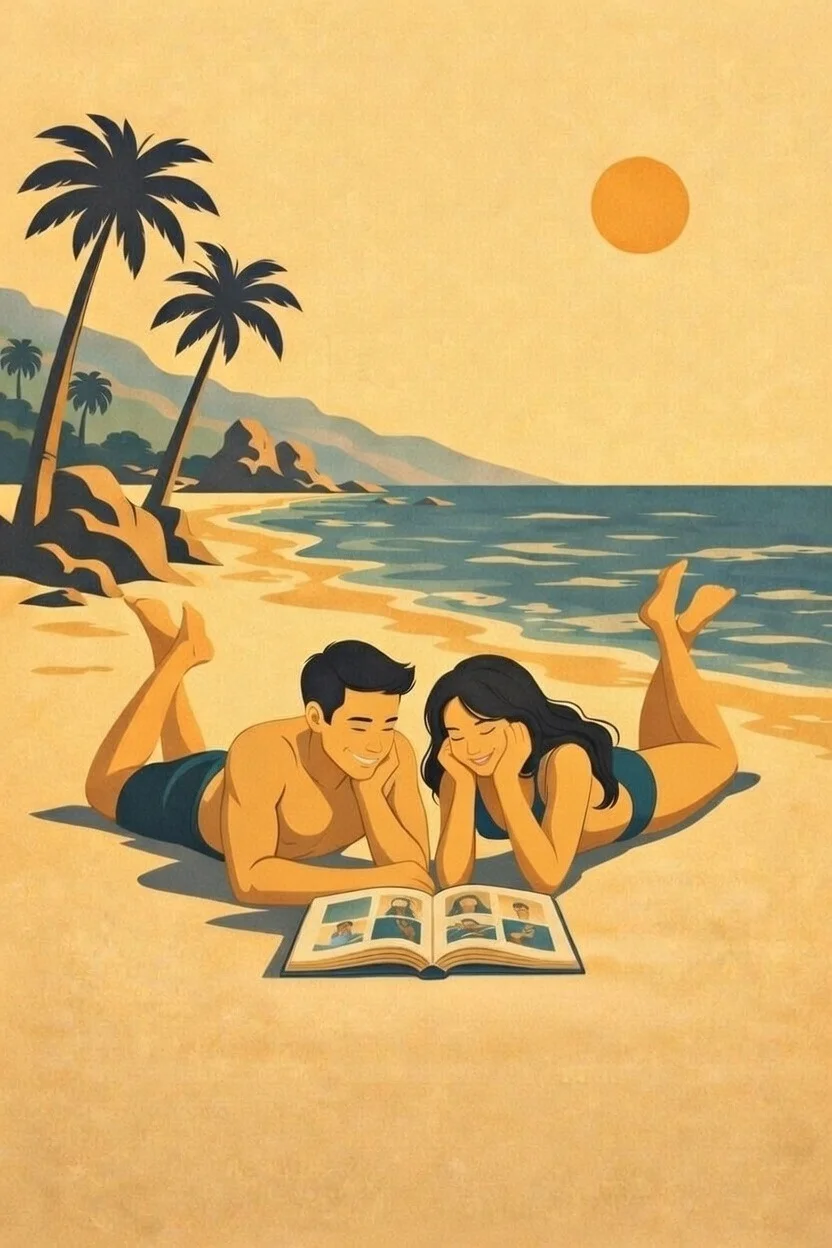Illustration of a couple sharing an intimate moment on the beach