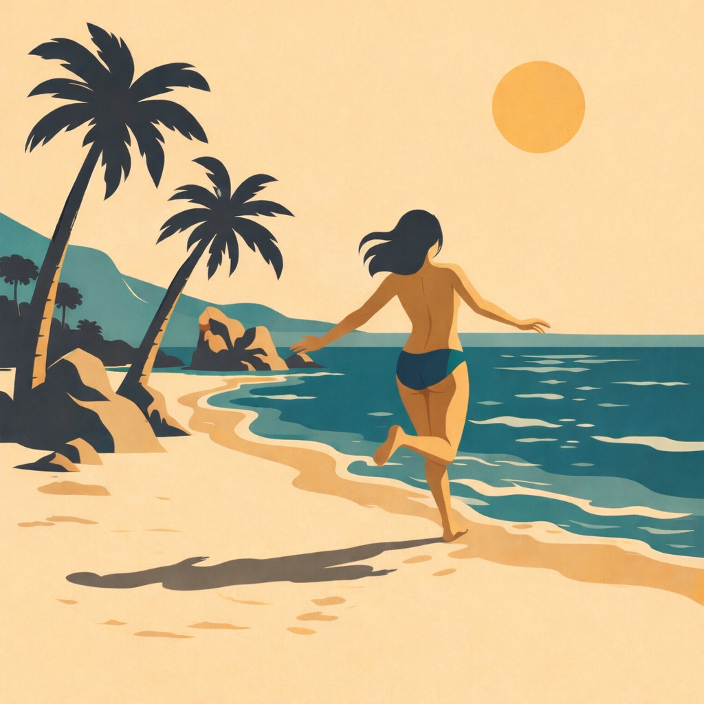 Woman enjoying the Mediterranean sea breeze during an editorial boudoir session